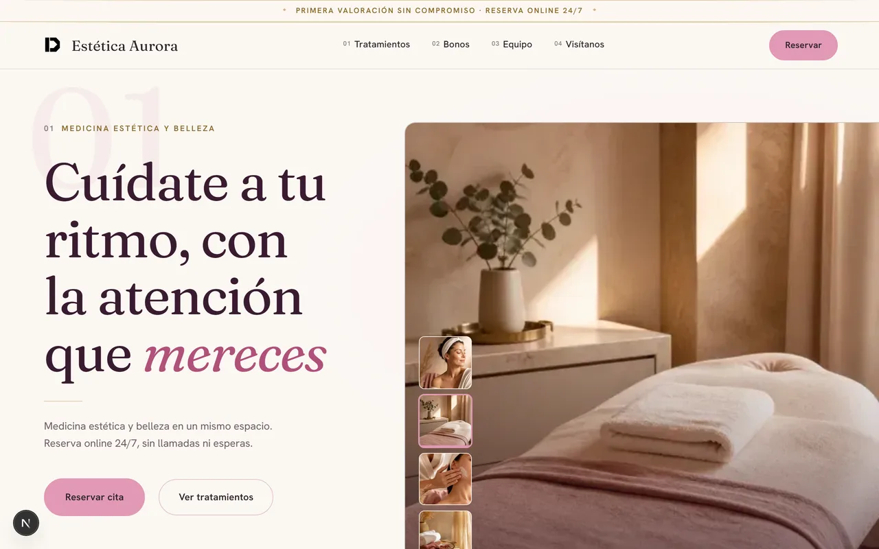 Sistema de Estética de Intelidatia: web y panel con datos de muestra