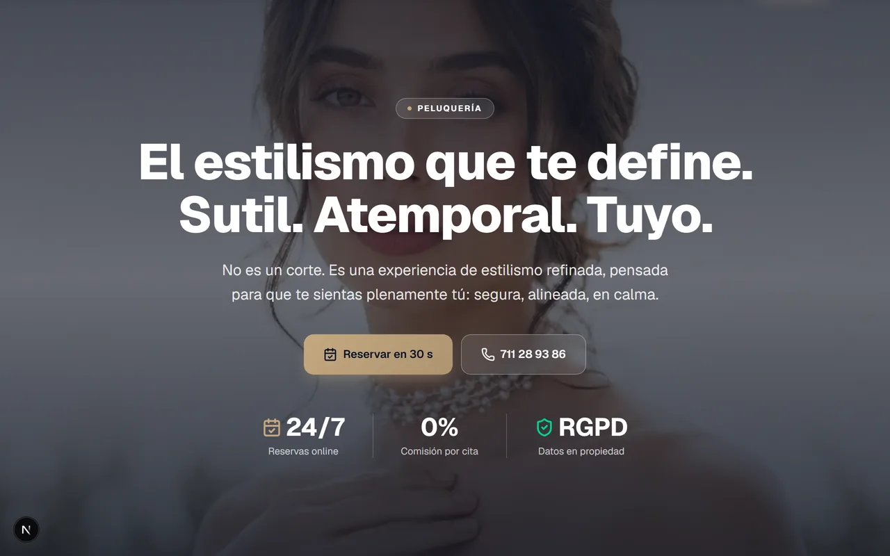 Sistema de Peluquería de Intelidatia: web y panel con datos de muestra