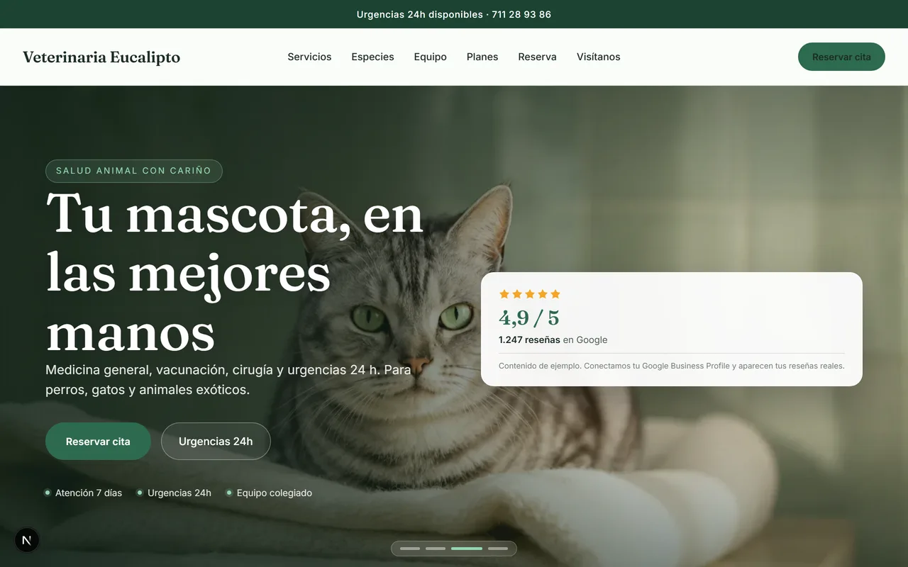 Sistema de Veterinaria de Intelidatia: web y panel con datos de muestra