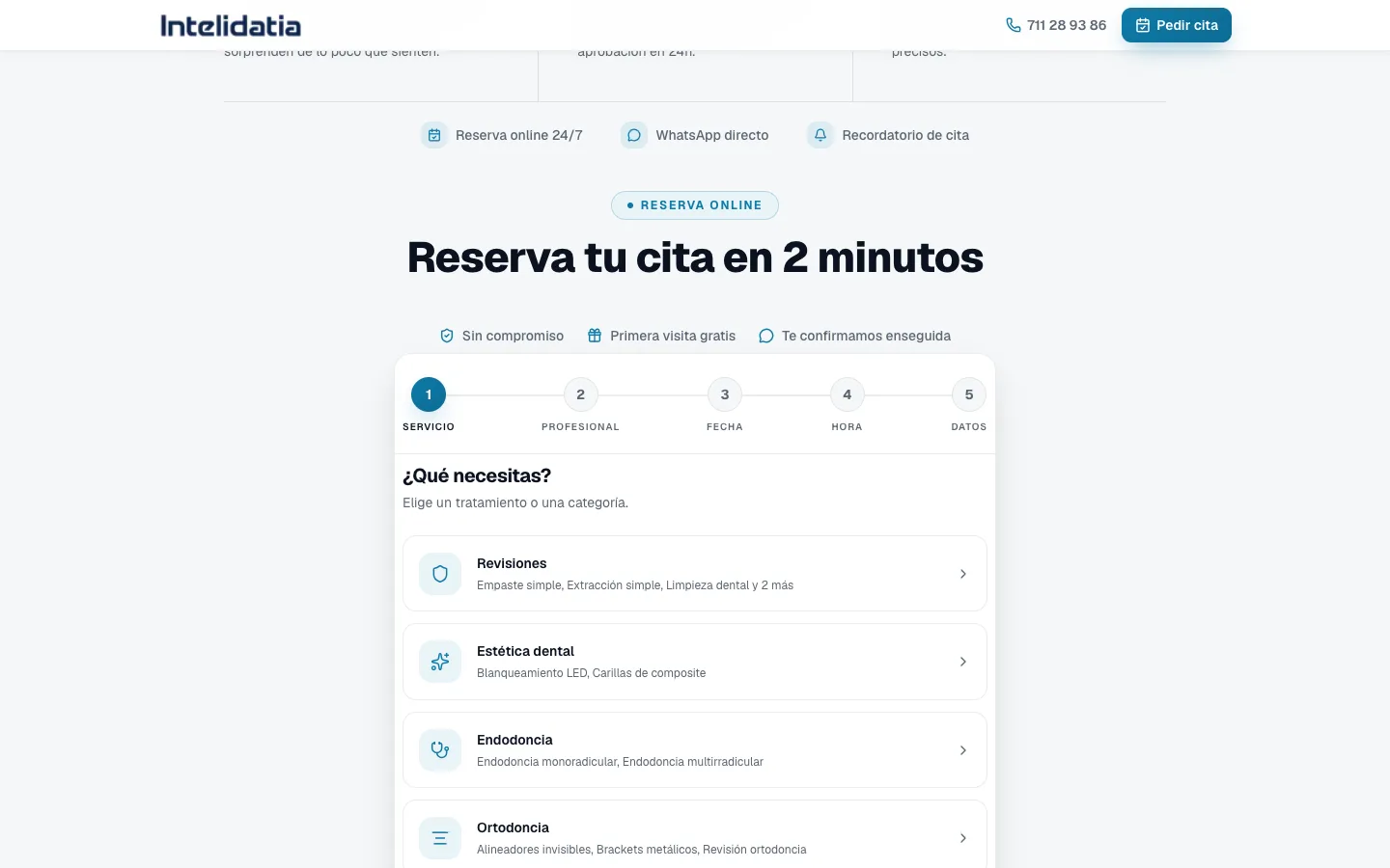 Web con reservas de Intelidatia: reserva de cita en cinco pasos dentro de la propia página