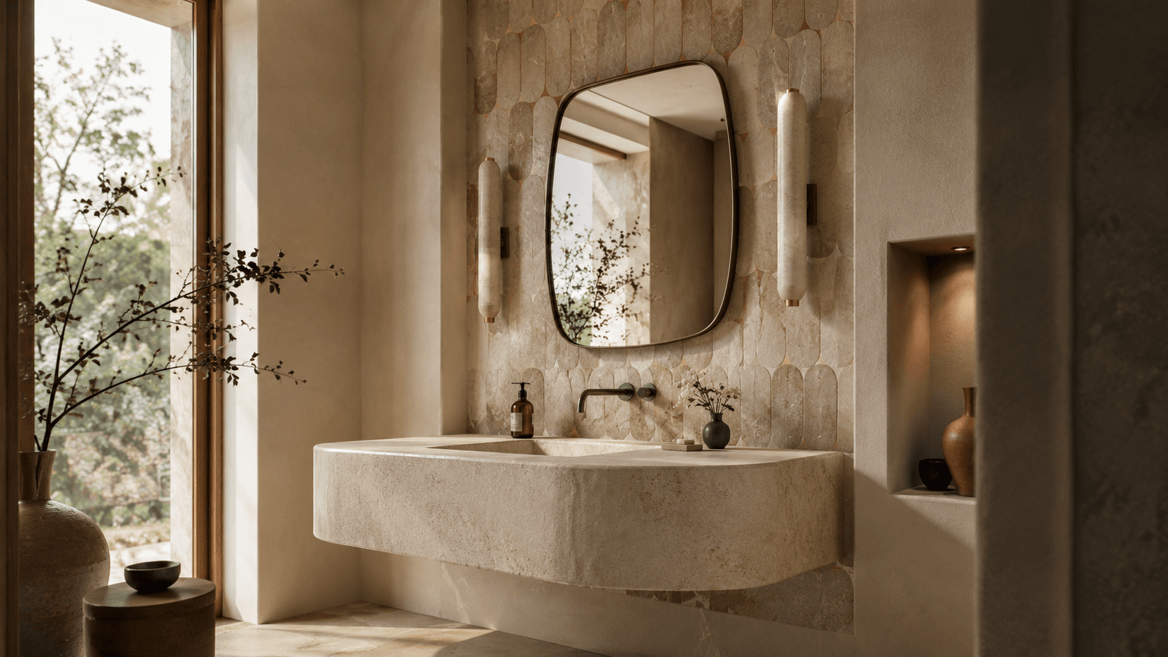 Lavabo escultórico en travertino