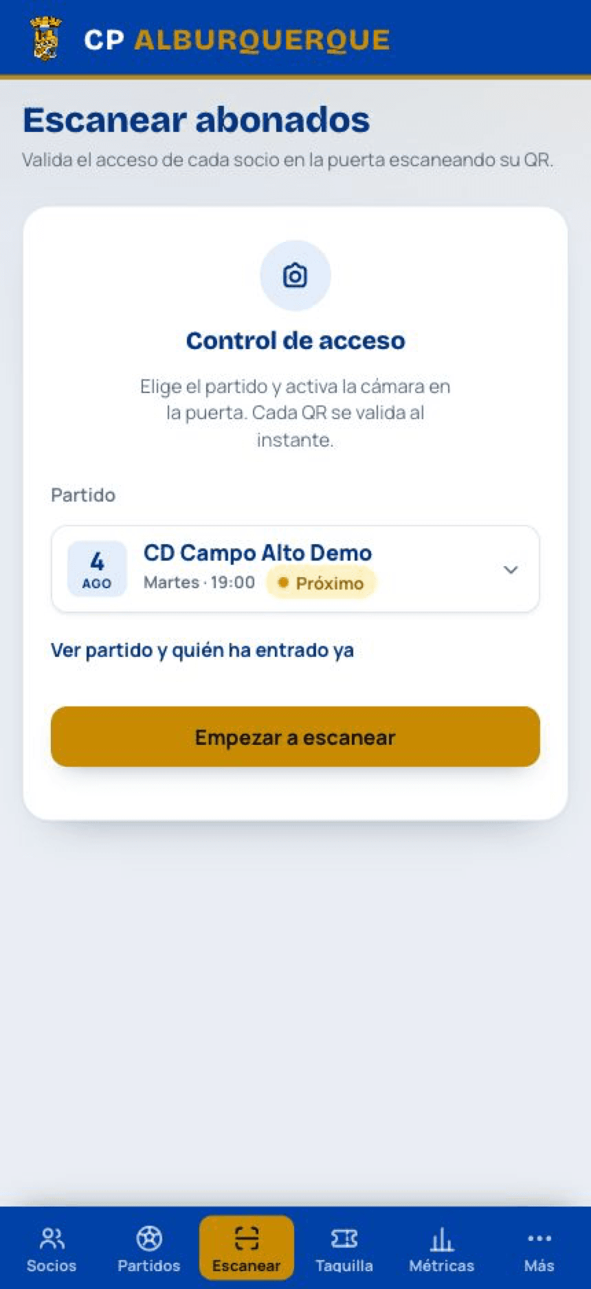 Escáner móvil de muestra de carnets QR de CP Alburquerque